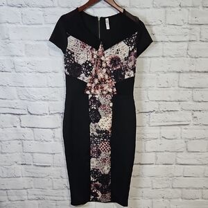 Xhilaration Black and Pink Patterned Midi Dress